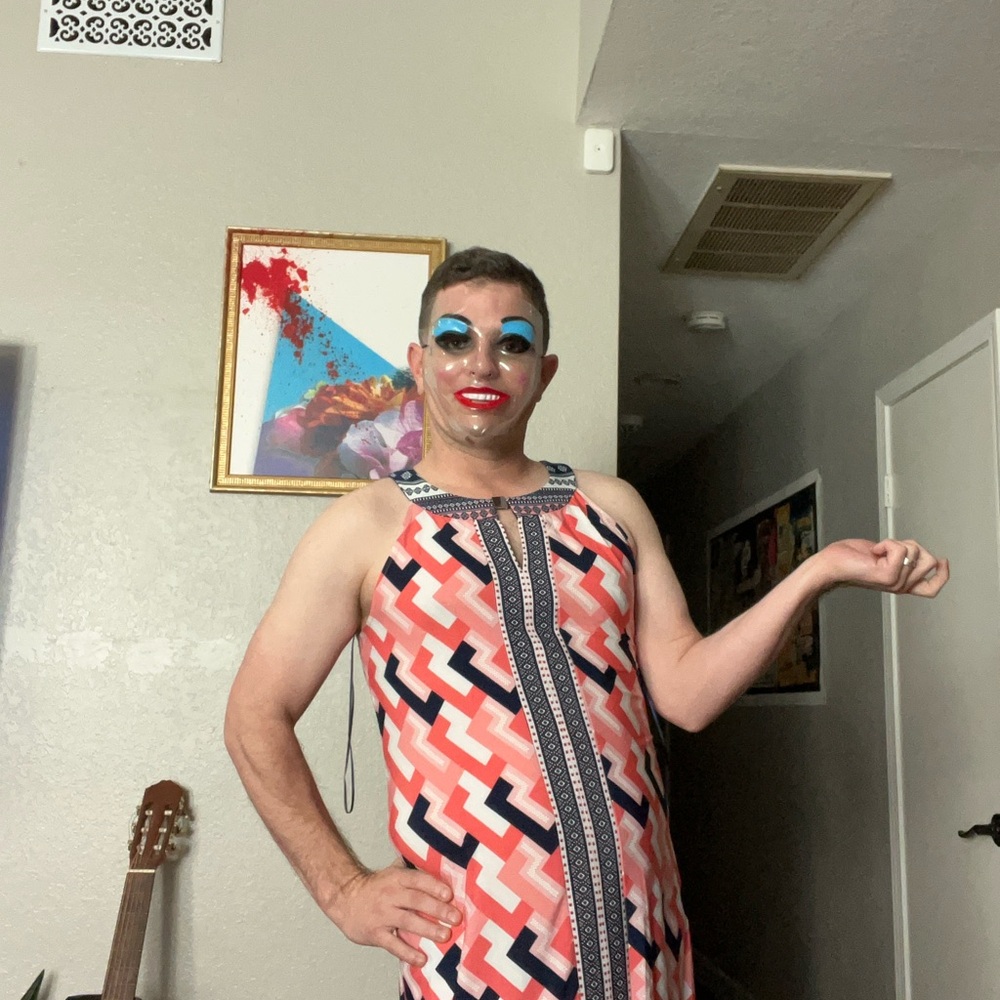 Sandra Darren Navy and Coral Dress